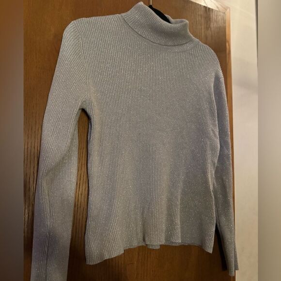 Worthington Vintage Sparkly Ribbed Long Sleeve Turtleneck Sweater Gray Large - Picture 6 of 12
